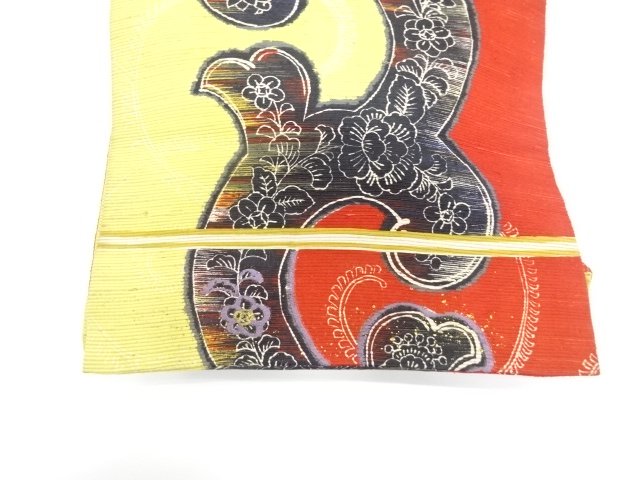  アンティーク　唐草に花模様刺繍名古屋帯